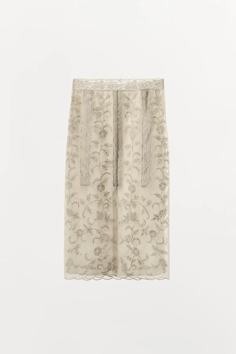 BEADED EMBROIDERED ORGANZA SKIRT
