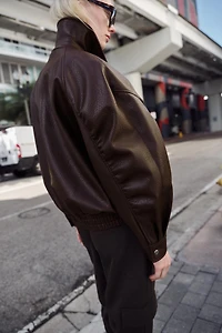 FAUX LEATHER BOMBER JACKET