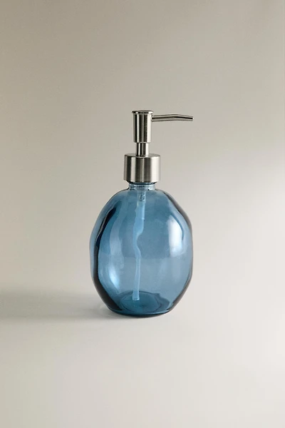 TRANSLUCENT BLUE GLASS SOAP DISPENSER
