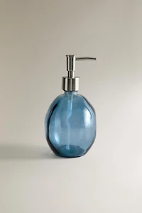 DISTRIBUTEUR DE SAVON EN VERRE BLEU TRANSLUCIDE