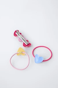PACK OF HEART BARRETTE AND HAIR TIES