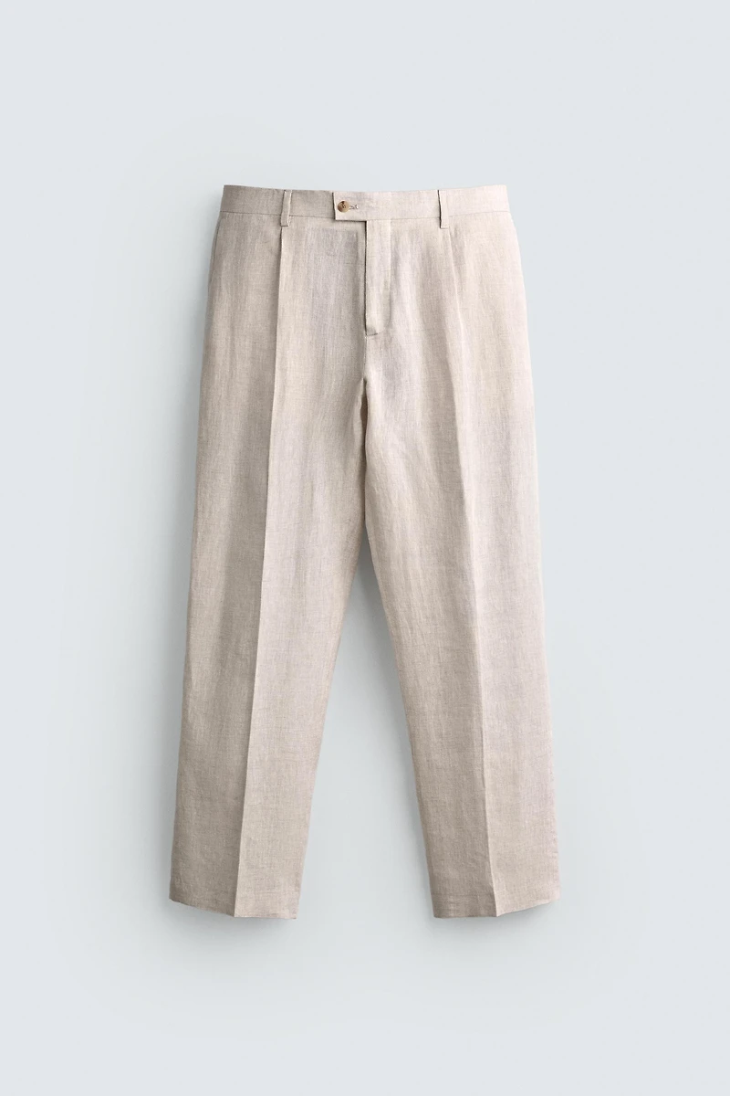 100% LINEN PLEATED SUIT PANTS