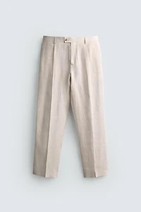 100% LINEN PLEATED SUIT PANTS