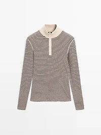 Striped fine knit quarter-zip sweater