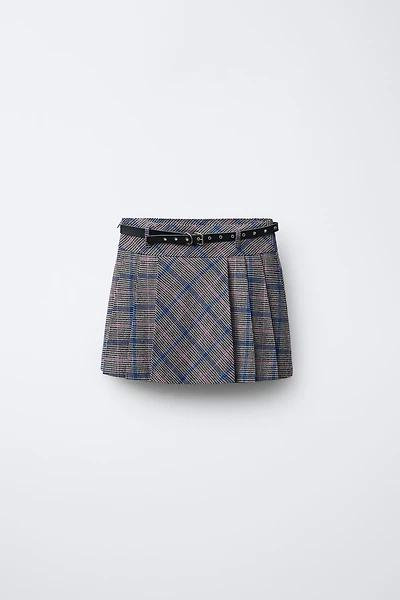 PLAID PLEATED SKIRT WITH STUDDED BELT