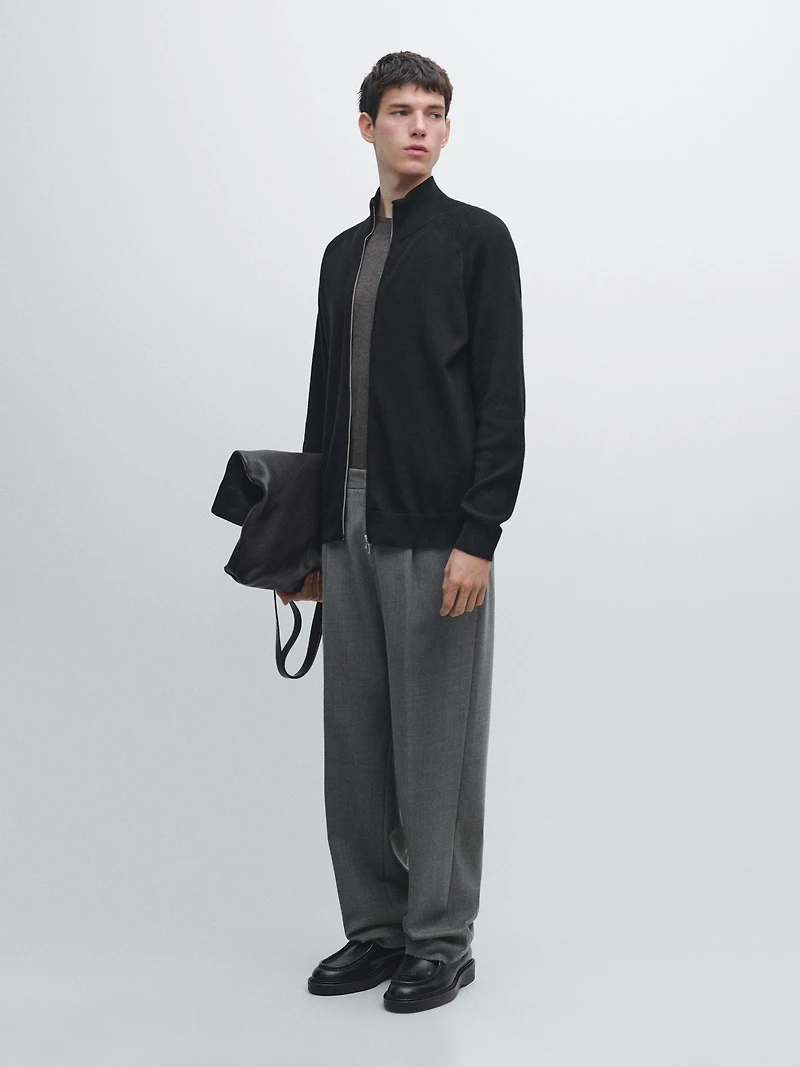 Knit cotton blend cardigan with raglan sleeves