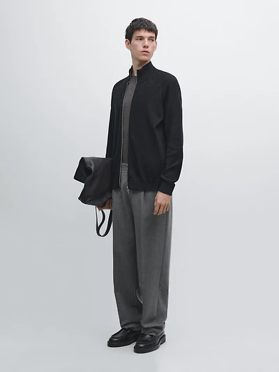 Knit cotton blend cardigan with raglan sleeves