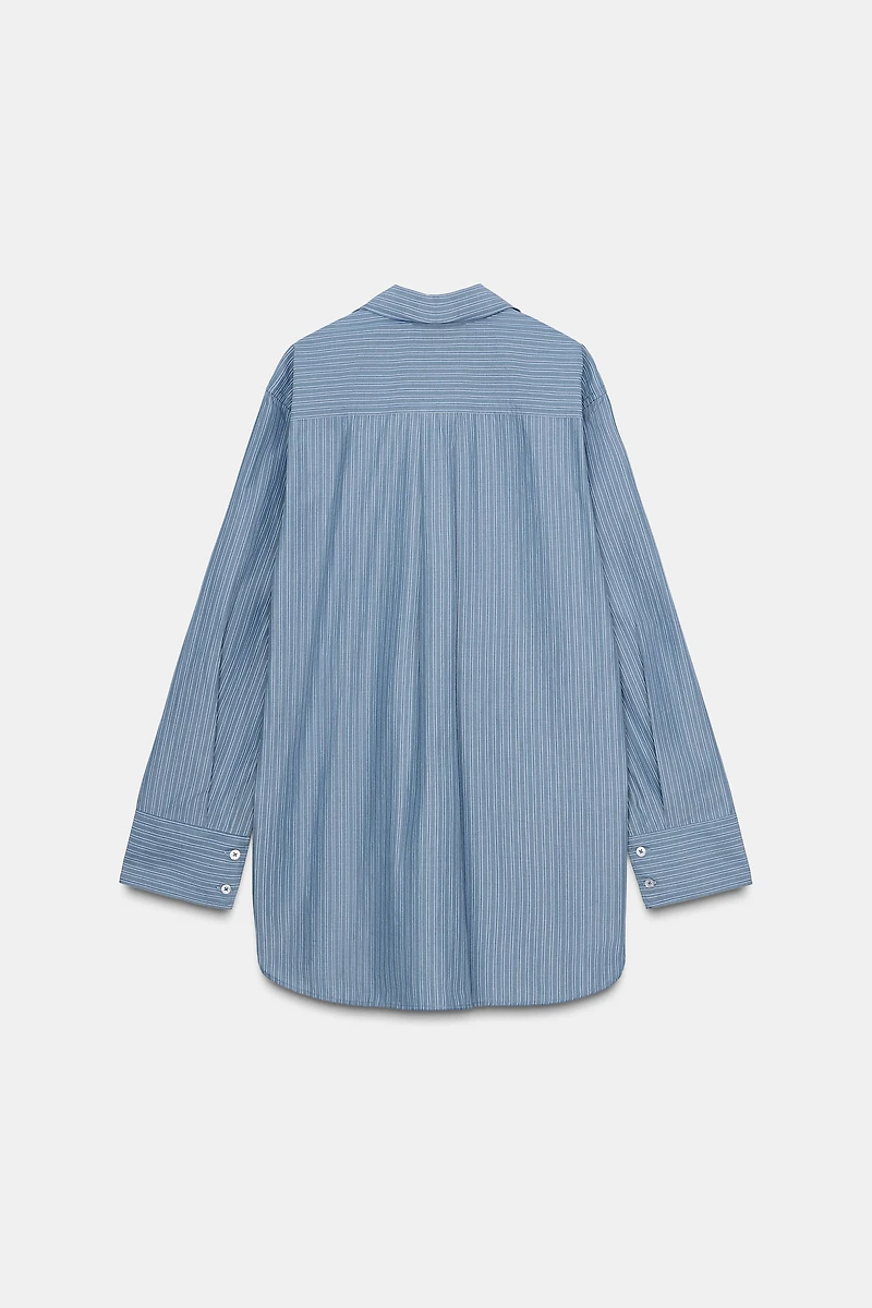 CHEMISE EN POPELINE RAYÉE COL BAS