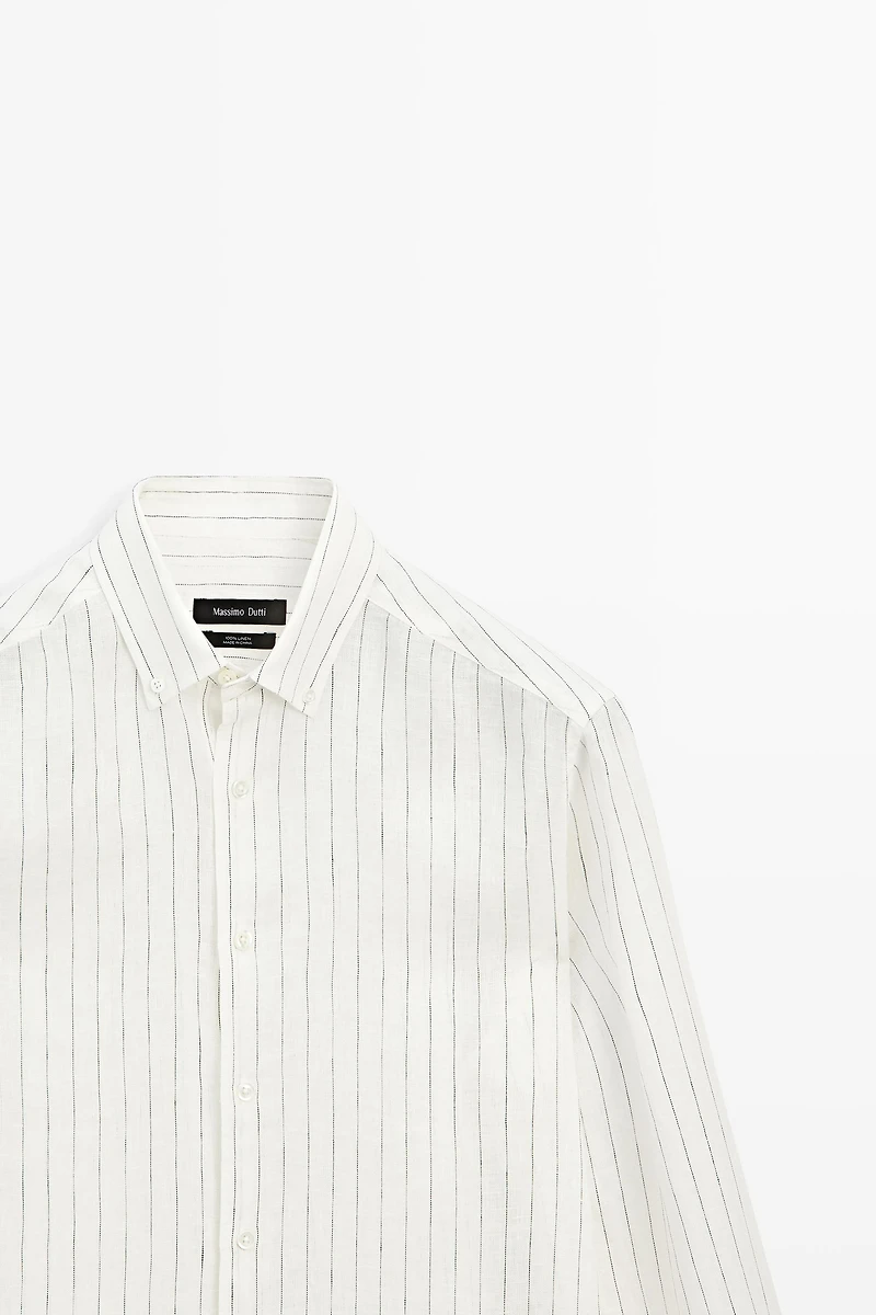 100% linen regular fit striped shirt