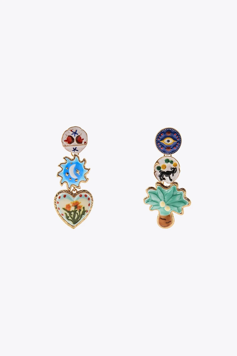 RESIN PALM TREE AND FLOWER EARRINGS