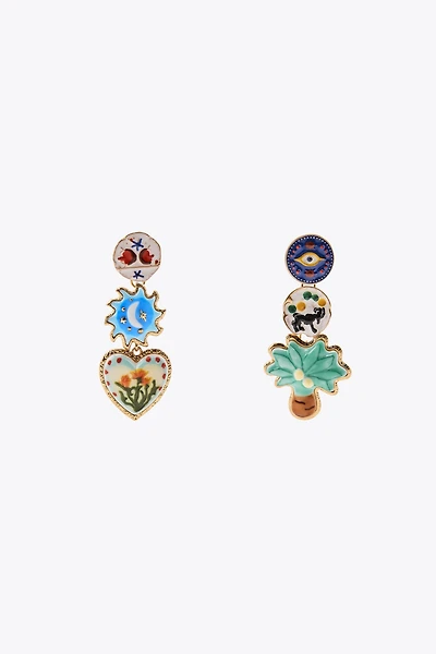 RESIN PALM TREE AND FLOWER EARRINGS
