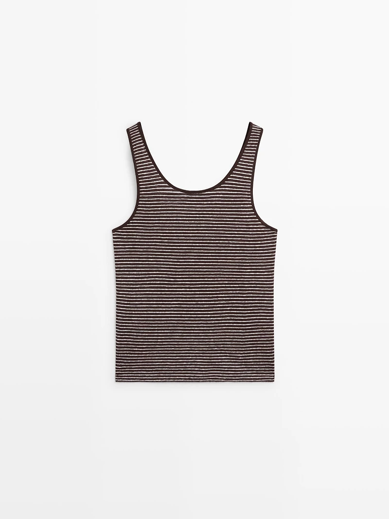 Striped strappy linen top