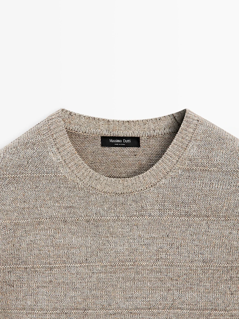 Striped knit crew neck sweater