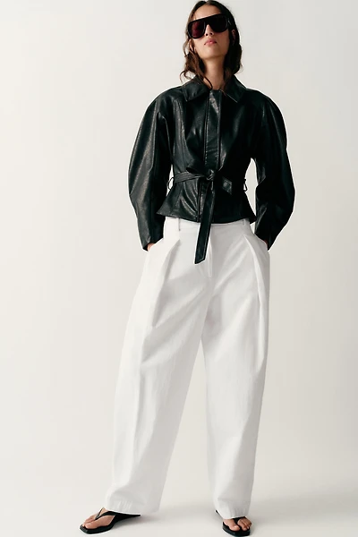 FAUX LEATHER BELTED JACKET