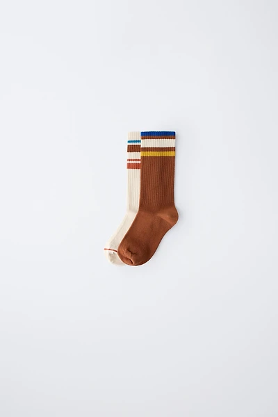 LOT DE DEUX PAIRES CHAUSSETTES MONTANTES À RAYURES