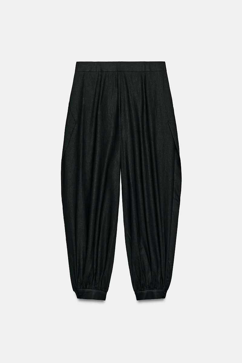 PANTALON BOUFFANT EN LIN À OUVERTURES