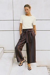 STRIPED BELTED PAPERBAG TROUSERS