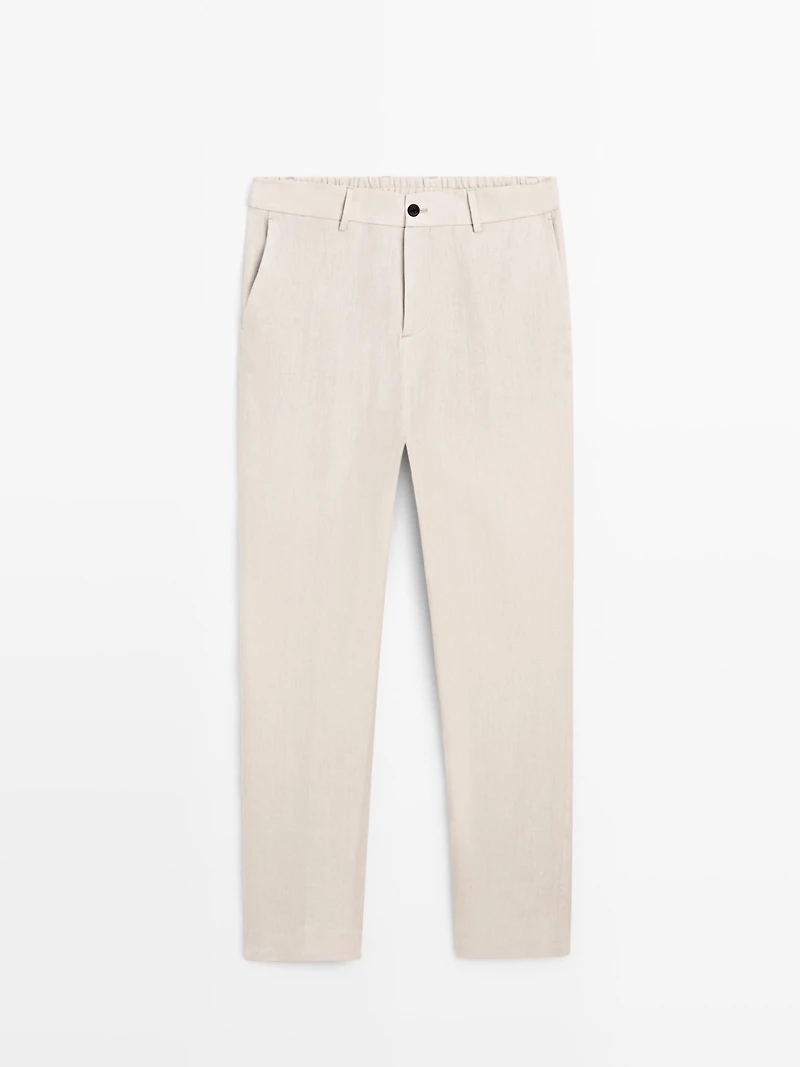 100% linen trousers with elasticated detail