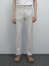 Lightweight tapered fit denim-effect trousers