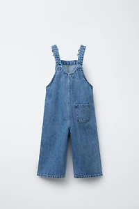 WAVY & FLORAL EMBROIDERED DENIM OVERALLS