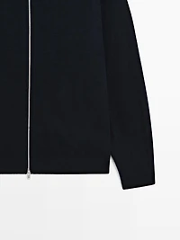 Zip-up knit cardigan with hood