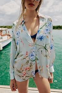 FLORAL PRINT SATIN EFFECT SHIRT