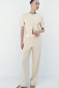STRAIGHT LEG LINEN PANTS WITH CONTRAST WAIST