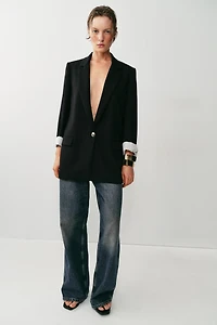 ROLL-UP SLEEVE PRINTED CUFF BLAZER