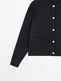 Cotton knit cardigan with gold buttons