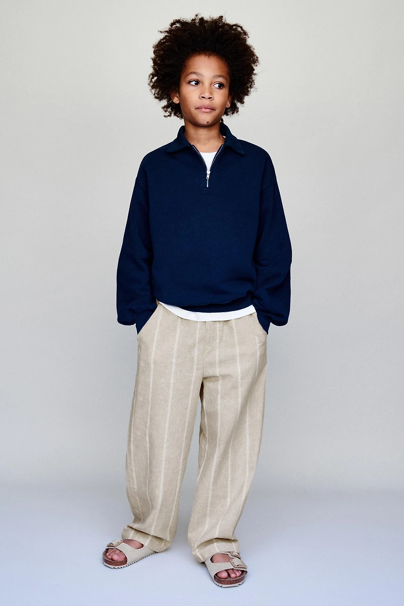 STRIPED COTTON LINEN PANTS