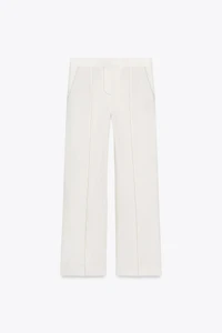 STRAIGHT LINEN PANTS WITH CONTRAST STITCHING