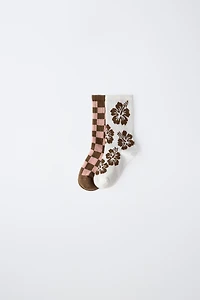 LOT DE DEUX CHAUSSETTES MI-Hautes HIBISCUS ET DAMIER