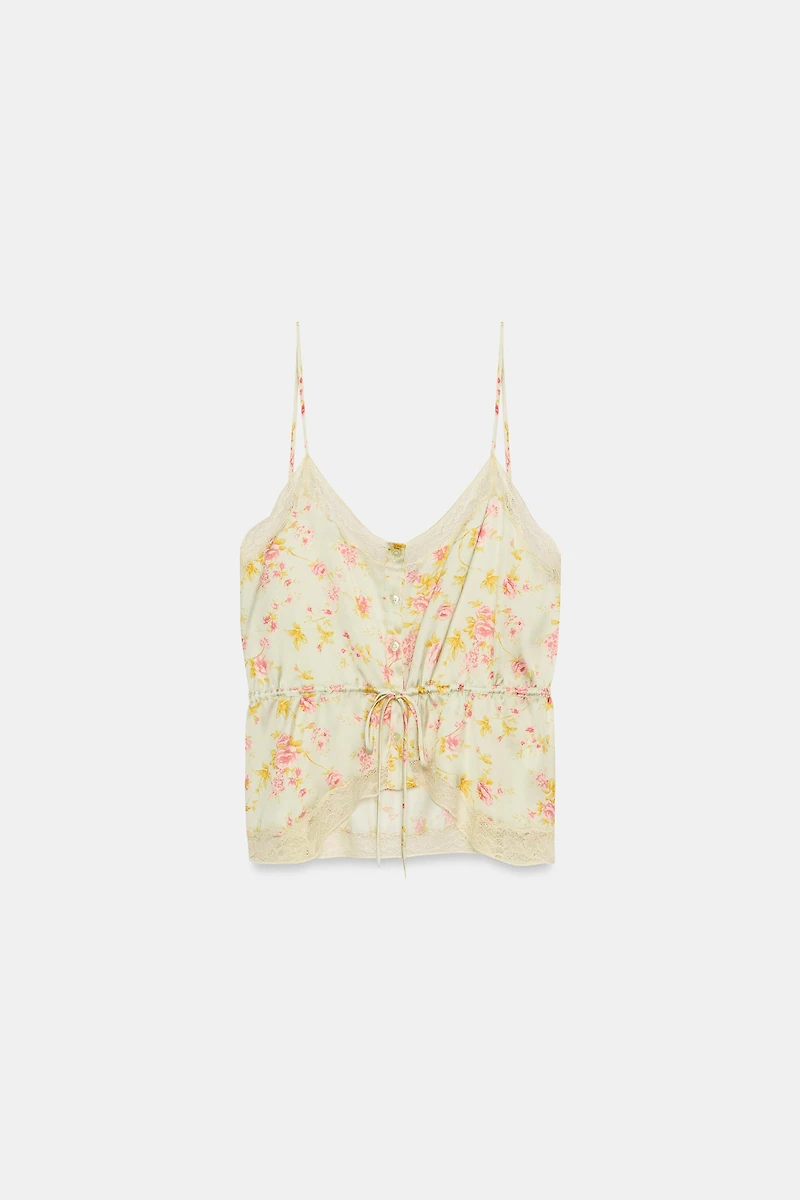 TOP SATINÉ FLEURS ET DENTELLE