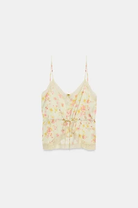 TOP SATINÉ FLEURS ET DENTELLE