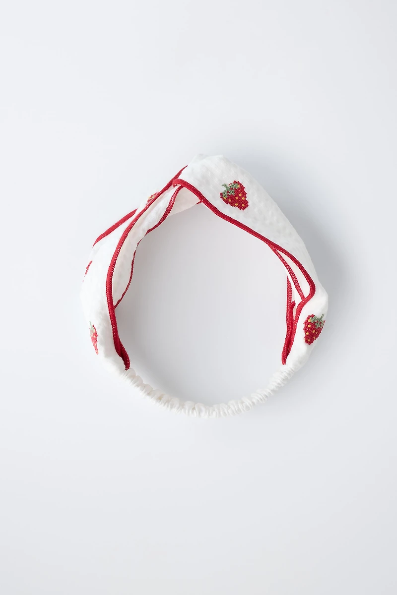 EMBROIDERED STRAWBERRY HEADBAND