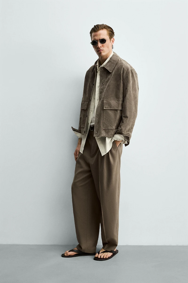 SUEDE CROPPED FIT OVERSHIRT