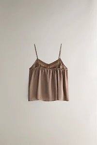 GATHERED SATEEN TOP