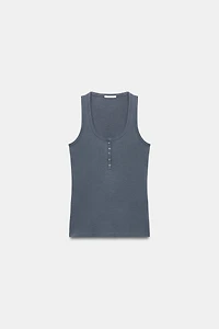 LINEN BLEND BUTTON-FRONT TOP