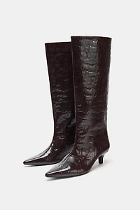 CRACKLED KITTEN HEEL BOOTS