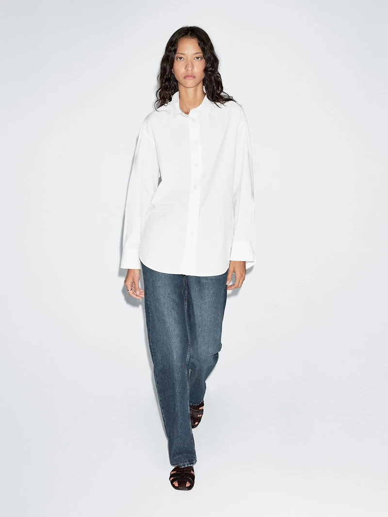 Long 100% cotton poplin shirt