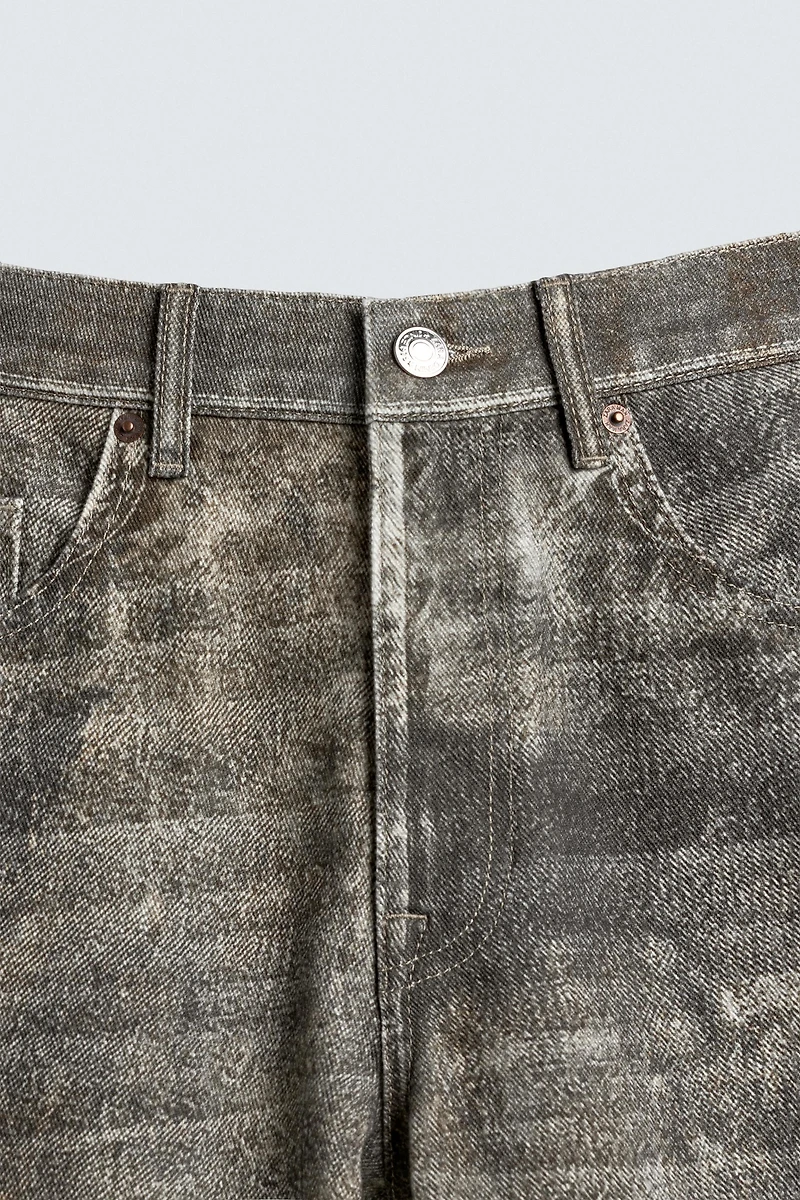 ABSTRACT PRINT BAGGY FIT DENIM SHORTS
