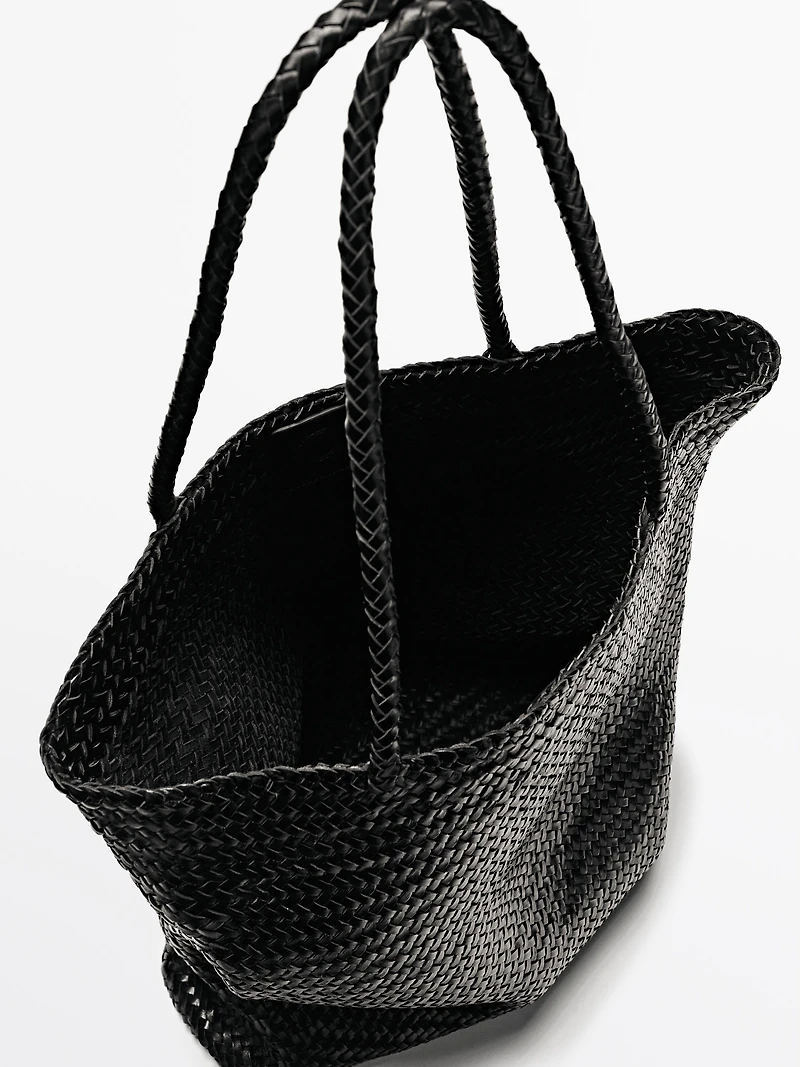 Grand sac cabas tressé en cuir nappa