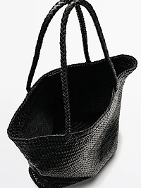 Grand sac cabas tressé en cuir nappa