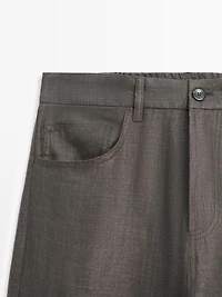 Linen semi-jogger fit denim-effect trousers
