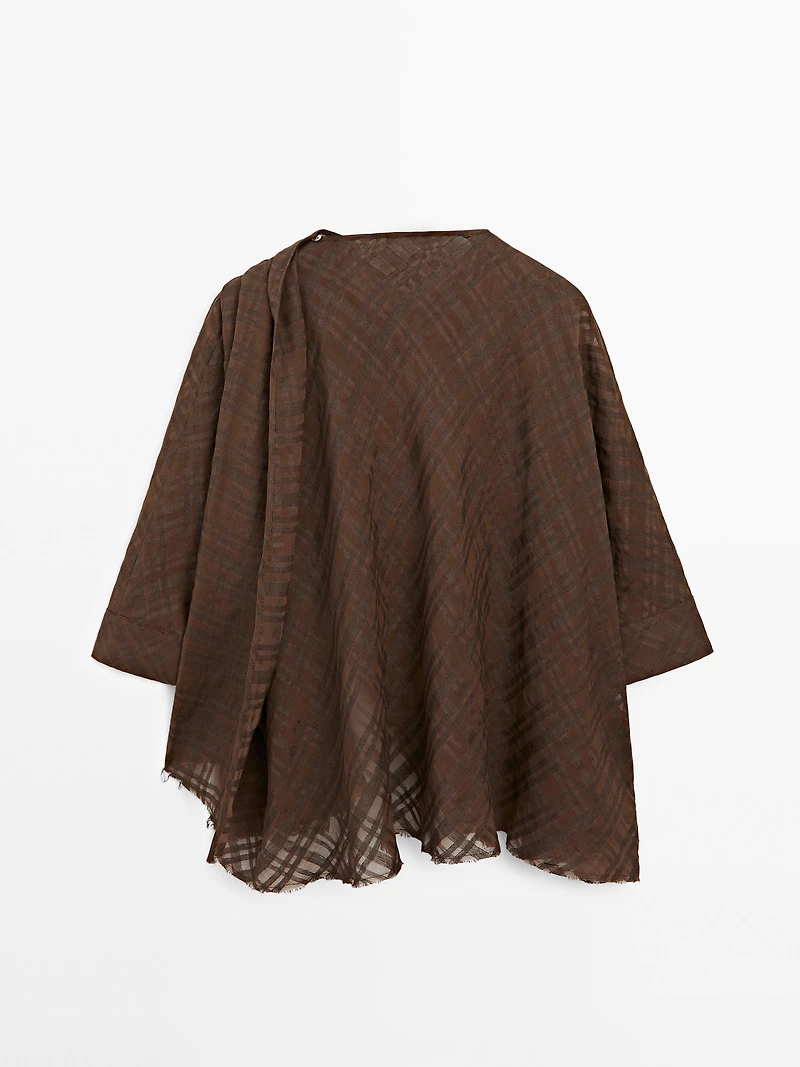 Check linen blend cape