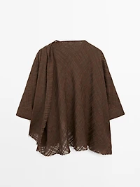 Check linen blend cape