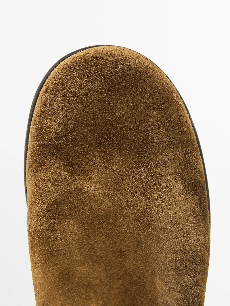 Brushed split leather ankle boots