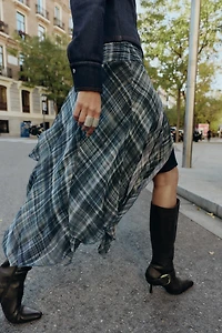 PLAID ASYMMETRIC MIDI SKIRT