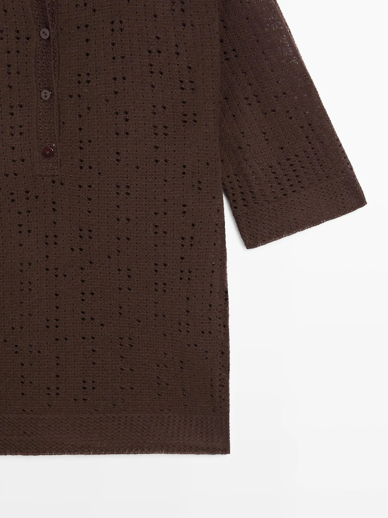 Polo laine en maille à manches courtes