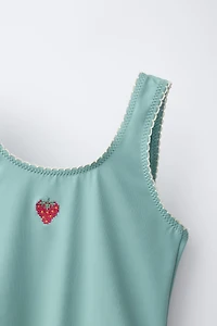 6-14 YEARS/ EMBROIDERED STRAWBERRY SWIMSUIT